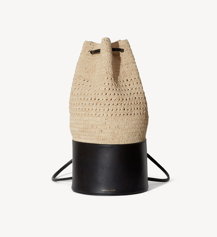 Raffia Leather Bucket Bag