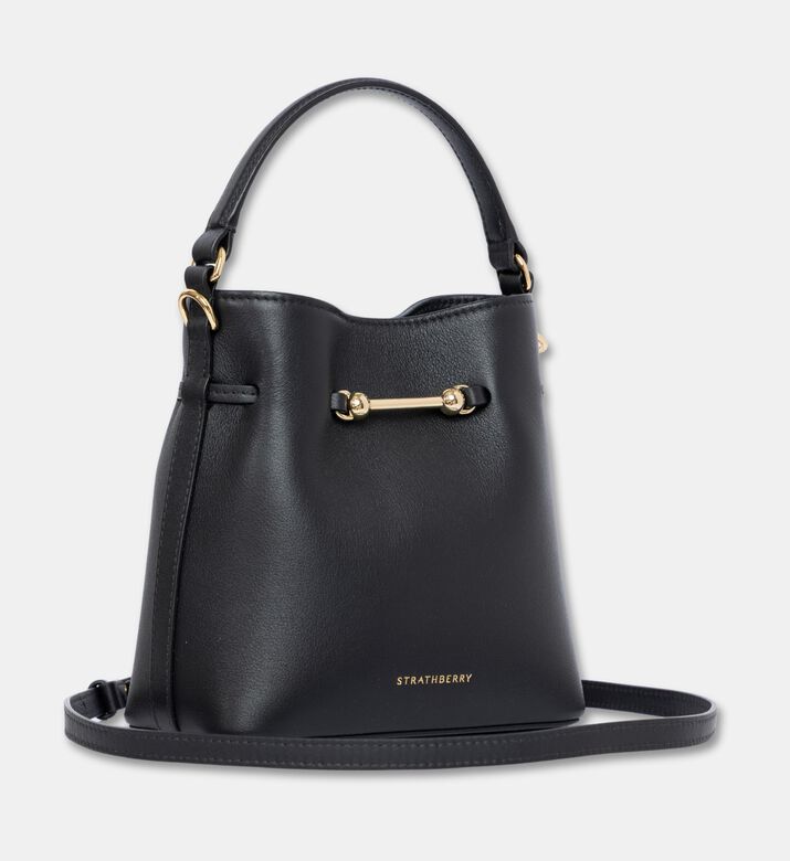 Strathberry Corda Smooth Leather Mini Bucket Bag, Black, Packshot View