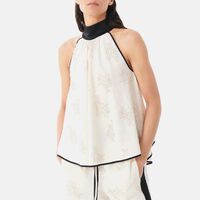 Linen Embroidered Satin Details Top