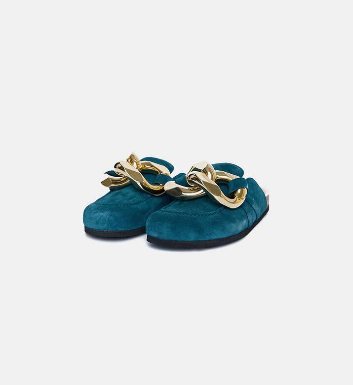 حذاء مفتوح من الخلف جلد بسلسلة