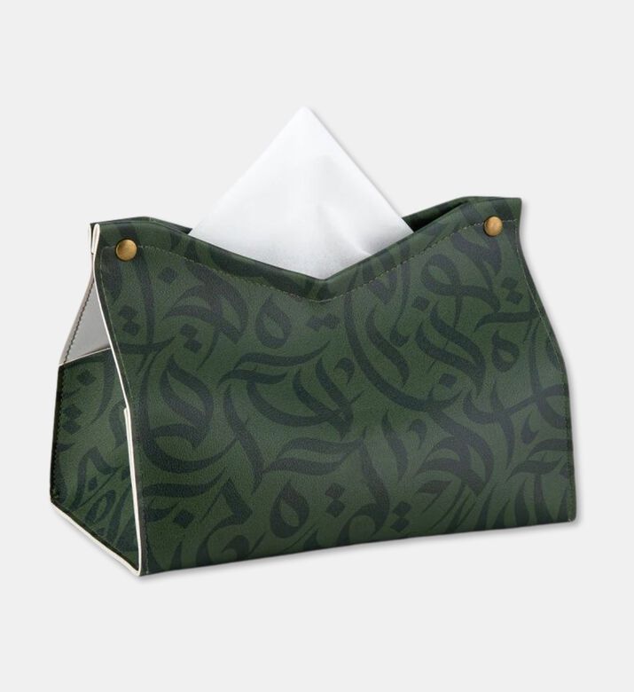 Silsal Calligraphy Leather Tissue Box, Green, Packshot View
