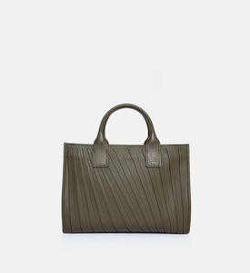 Camille Fournet Signature Calf Leather Pleated Midi Tote Bag, Khaki, Packshot View