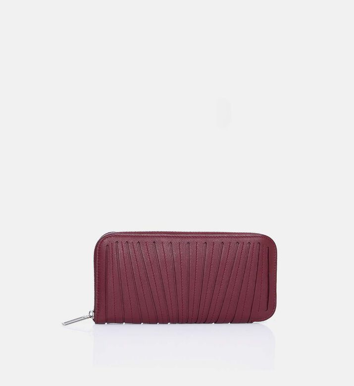 Camille Fournet Pleated Calf Leather Wallet, Burgundy, Packshot View