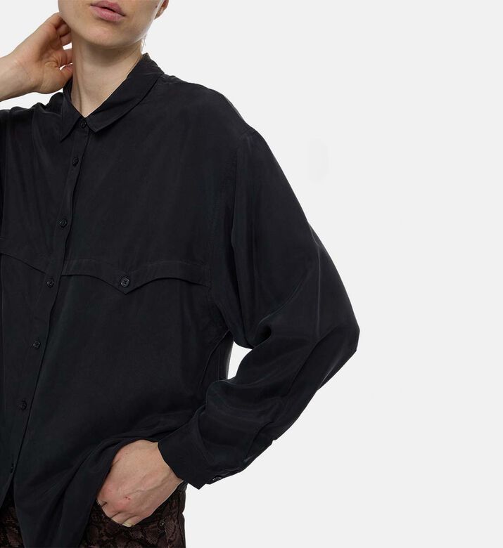 Ba and Sh Button Closure Long-sleeve Shirt, Black, S, Model View