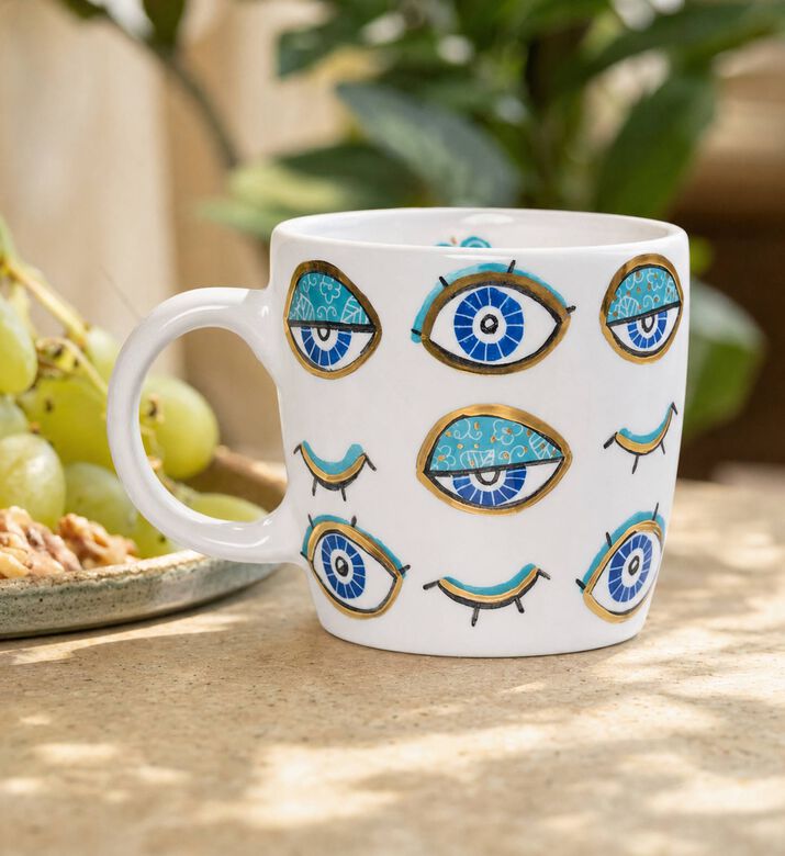 Noorena Multiple Evil Eye Ceramic Mug, Model View