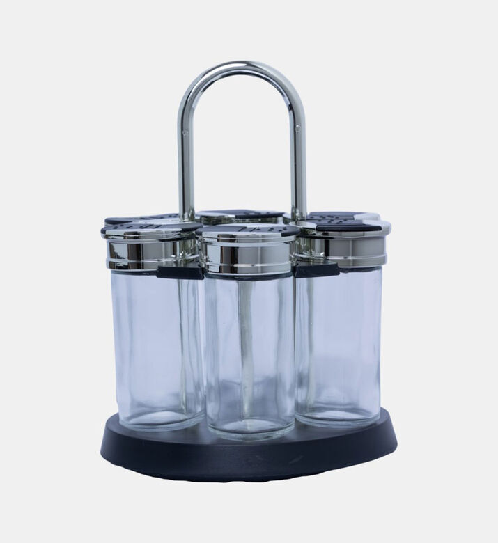 Andrea House Glass Chrome Lid Spice Jars 6-piece Set, Packshot View