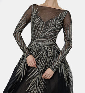 Leaves Sequins Flared Maxi Gown