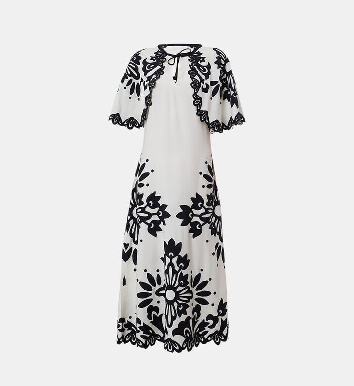 Floral-embroidery Flared Dress