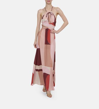 Moas Geometric-print Halter V-neck Maxi Dress