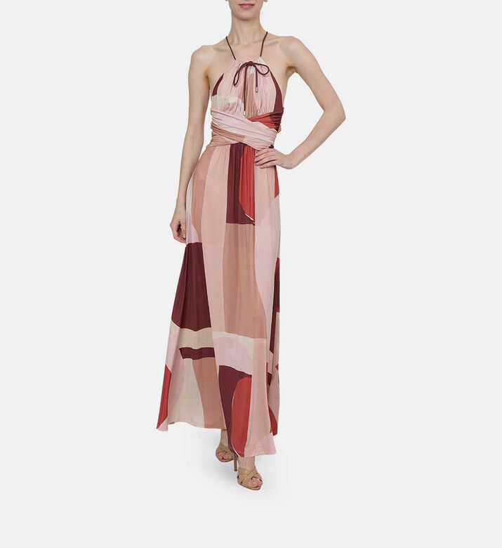 Moas Geometric-print Halter V-neck Maxi Dress
