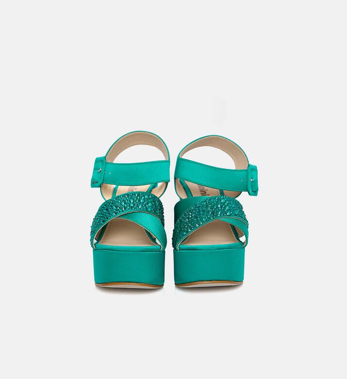 Teal Satin Embellished Platform Sandals