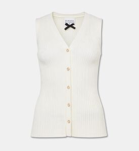 Edward Achour Paris Ribbed Knit V-neck Button-up Top, White, 42, Packshot View