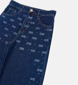 بنطال واسع الساقين مزين بشعار