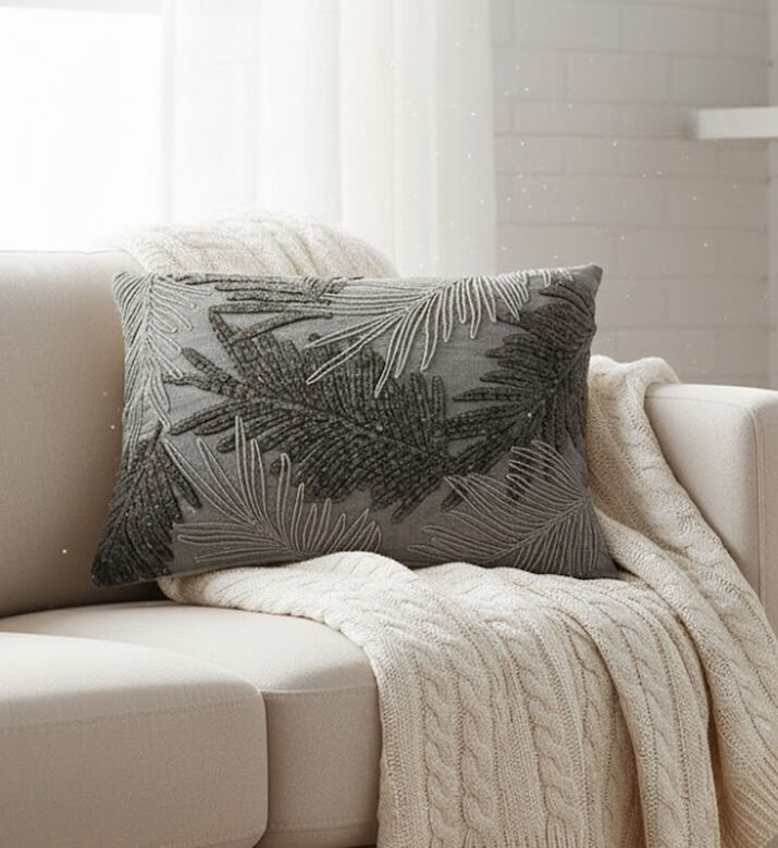 Home Deco and More Thodo Cotton Rectangular Filled And Vaccumed Cushion, Anthracite, Packshot View