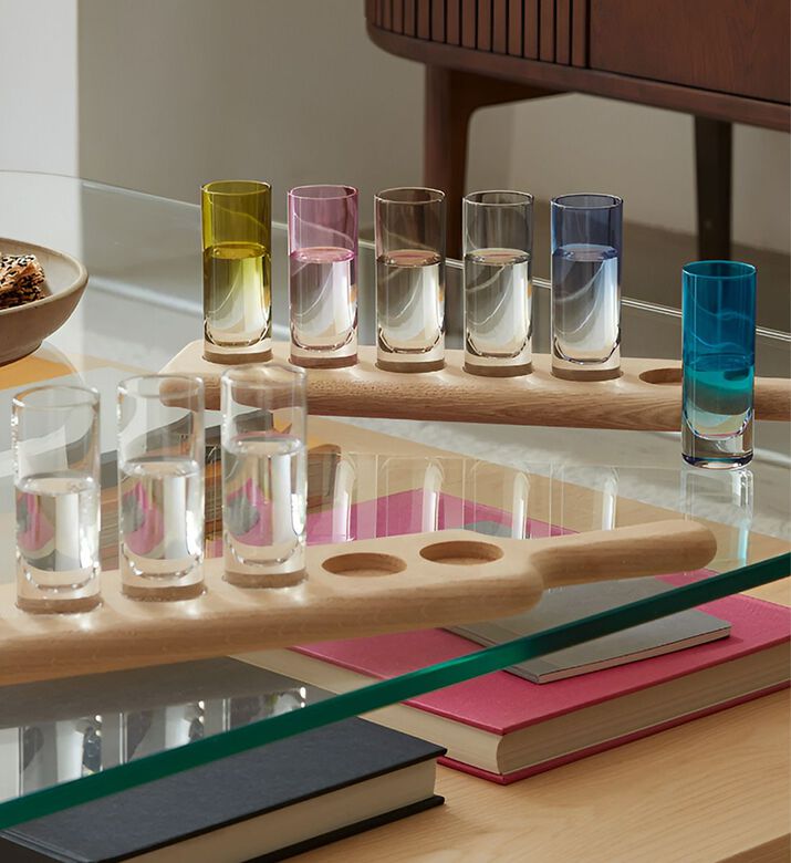 Paddle Vodka Set & Oak Paddle L40cm Clear