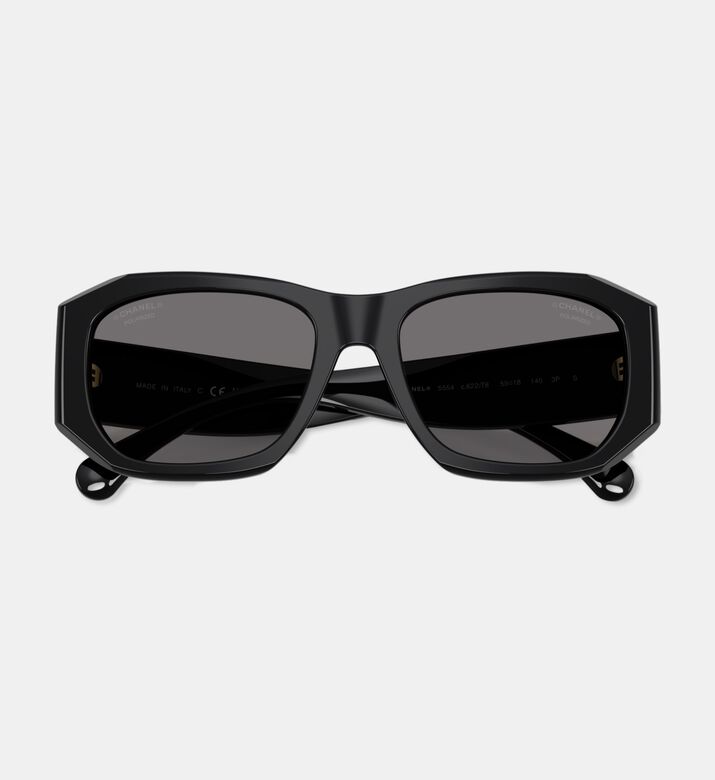 Chanel Acetate Rectangular Havana Sunglasses, Black, Packshot View