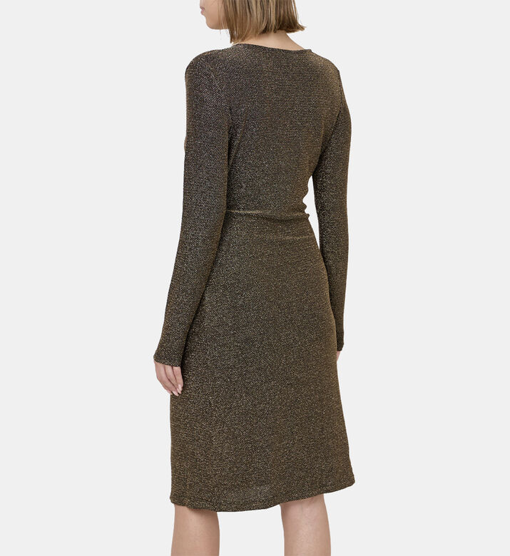 Metallic V-neck Wrap Fitted Dress