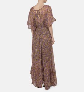 فستان طويل بياقة في وطبعة أزهار متعددة الألوان