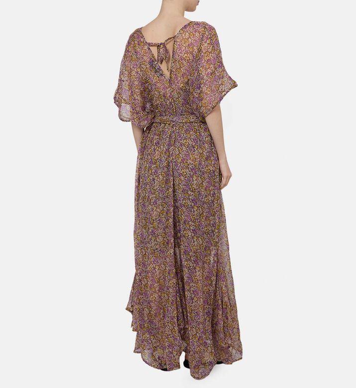 فستان طويل بياقة في وطبعة أزهار متعددة الألوان