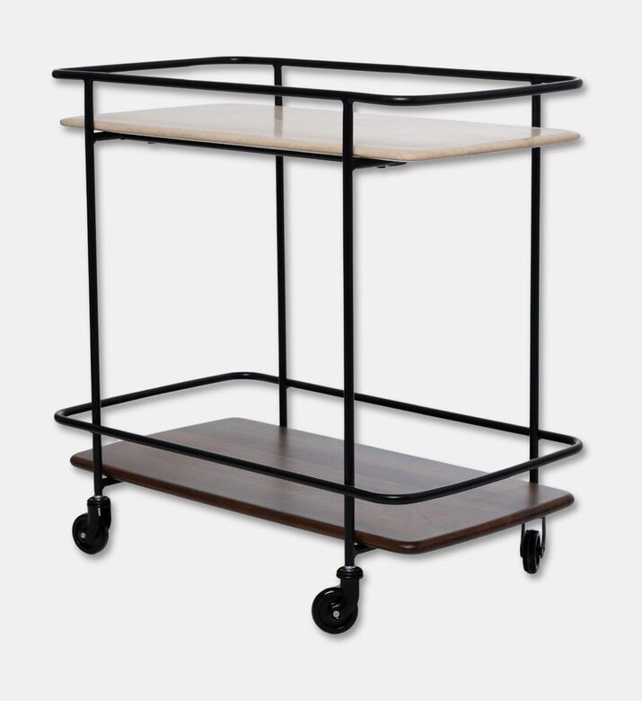 Home Deco and More Shard Wood Body Bar Trolley, Walnut, Packshot View