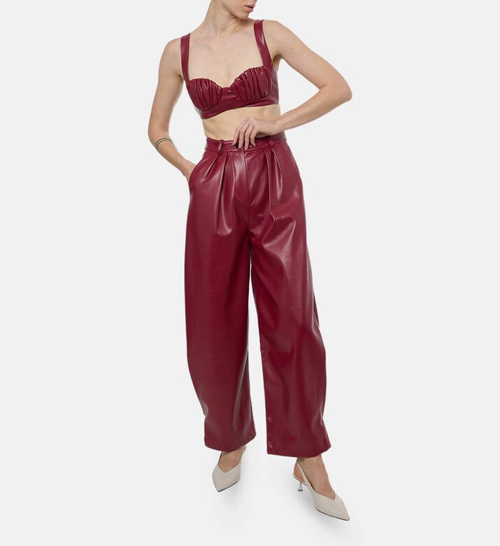 Rowen Rose Faux Leather Pleated Wide-leg Trousers, Model View