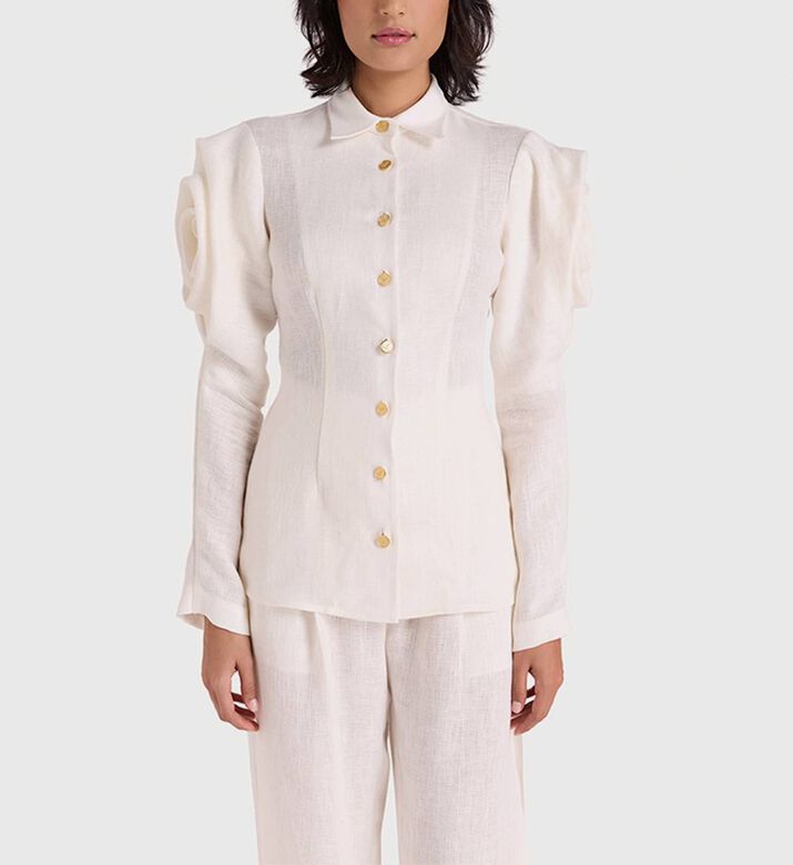 جاكيت قميص تيلدا بأكمام درابيه كتان