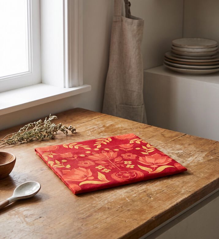 Jacquard Feerie Cotton Apron, Red, Packshot View