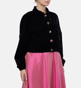 Blue For Burgundy Embellished Buttons Cropped Jacket, Black, 38, Model View