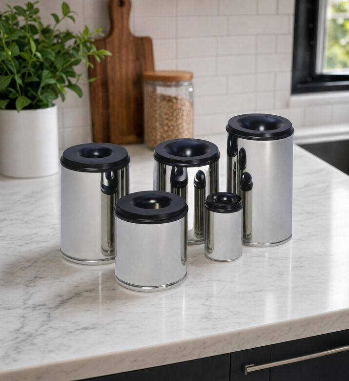 Oxo Steel Presstop Canister Set Of 5, Model View
