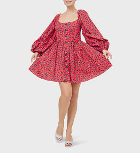Heart-print Balloon-sleeve Mini Dress