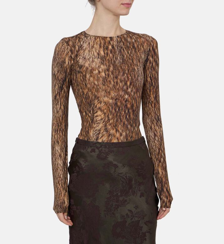 Animal-print Long-sleeve Bodysuit