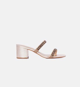 حذاء مفتوح من الخلف بكعب سميك مزين بأحجار الراين