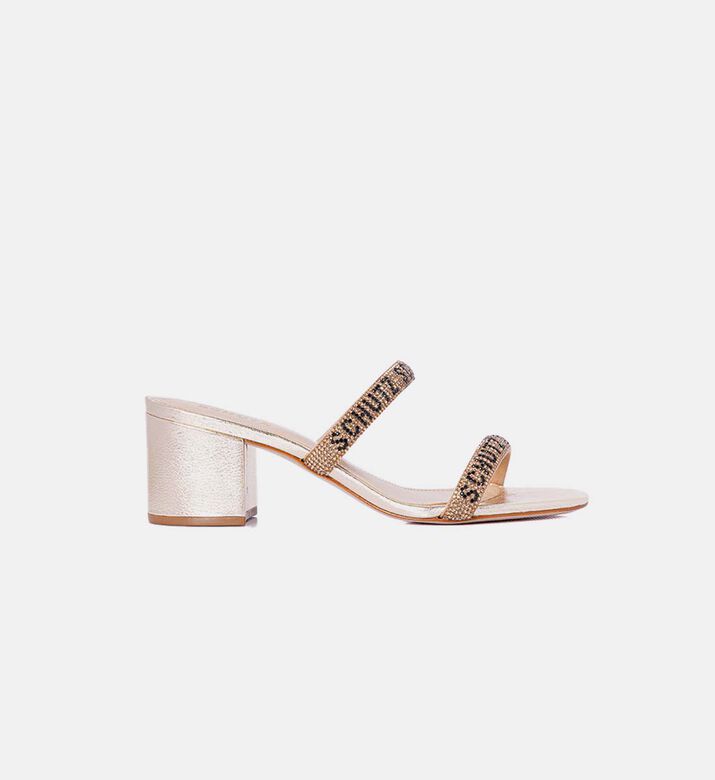 Rhinestones Block Heel Mules
