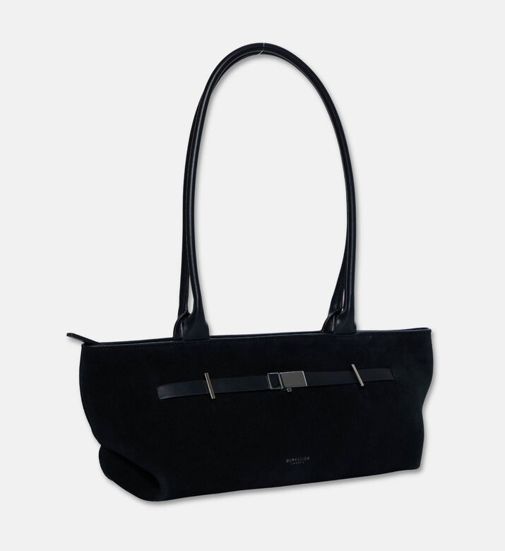 Demellier The New York Elongated Suede Shoulder Bag, Black, Packshot View