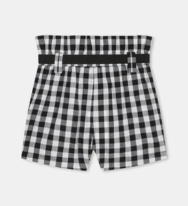 Girl Belt Checked Cotton Shorts
