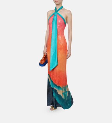 Sequined Ombre Halter Neck Dress