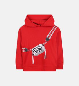 سترة طويلة الأكمام بغطاء للرأس وطبعة أمامية