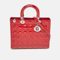 Dior Red Cannage Patent Leather Large Lady Dior Tote Bag Preowned