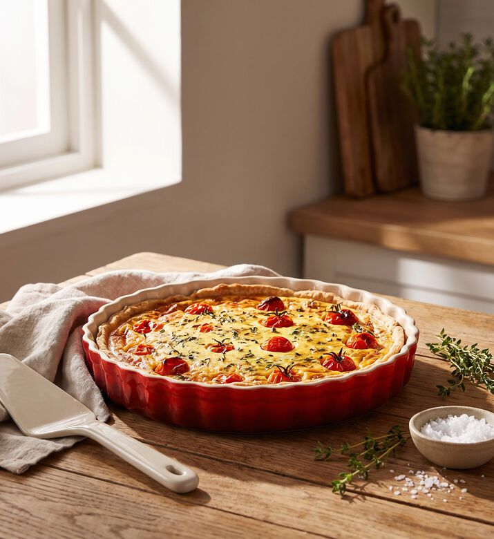 Le Creuset Stoneware Flan Dish, Red, 28-cm, Model View