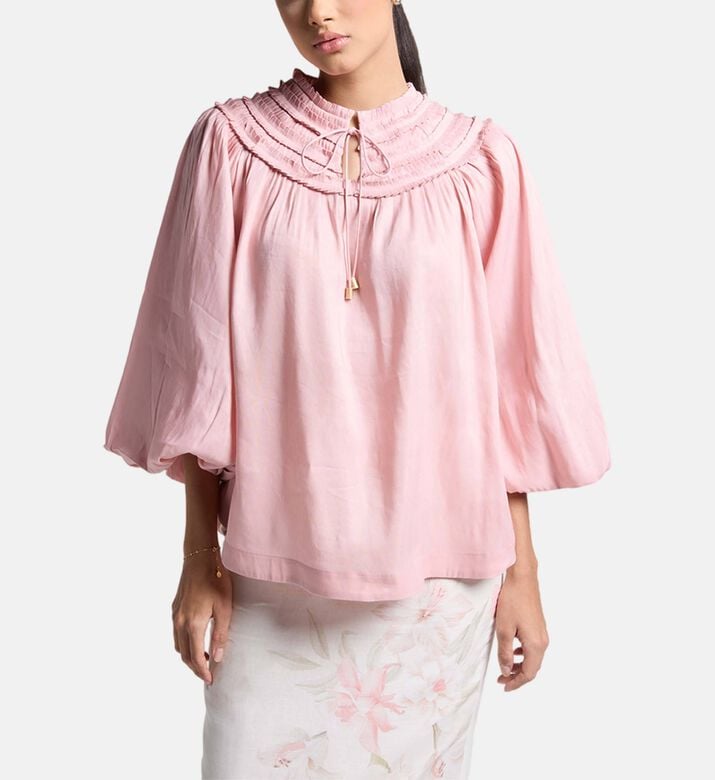 Carter and White Lizzie Pleated Ruffled Blouse, Pink, Xl, Model View