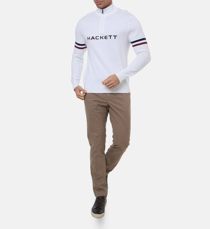 Hackett London Striped Zip Fastening Sweater, Model View Hackett London Striped Zip Fastening Sweater, Model View
