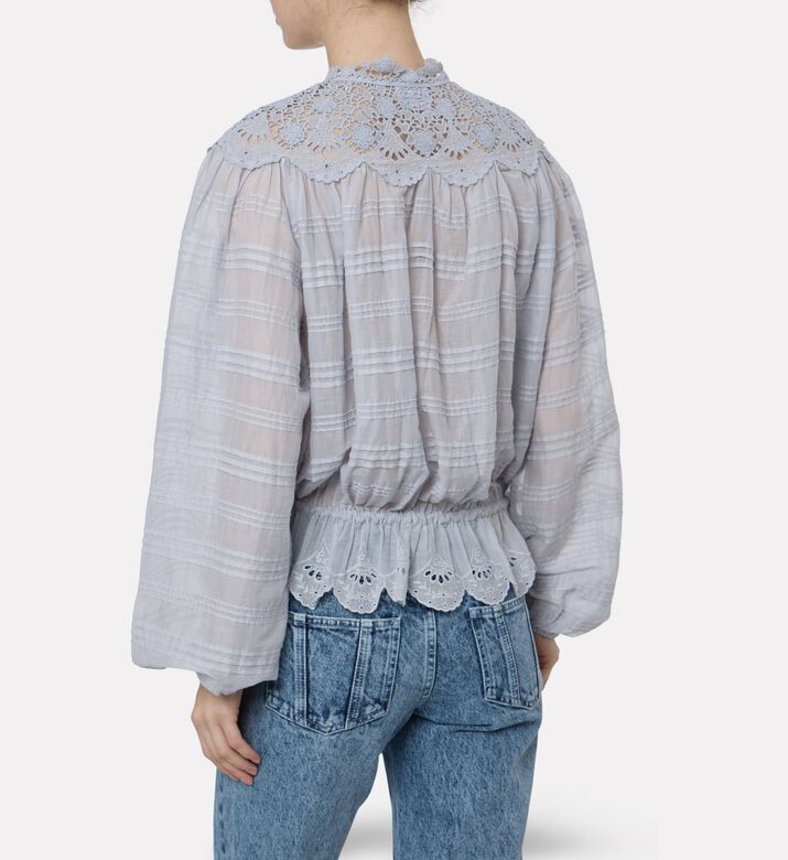 Isabel Marant Pintuck Ruffle Long-sleeve Blouse, Model View