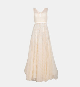 فستان ماكسي واسع بياقة V بأحجار الراين