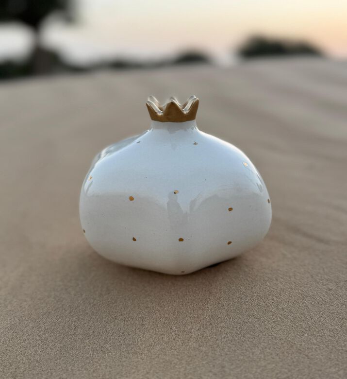 Tohfa Luxe Pomegranate Ceramic Vase, Ivory, Packshot View