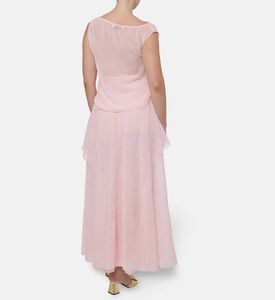 Blue For Burgundy Tonal Leaf Pattern Tiered Maxi Dress, Model View