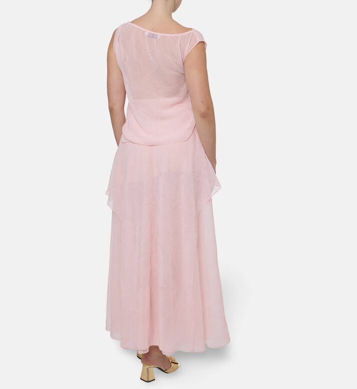 Blue For Burgundy Tonal Leaf Pattern Tiered Maxi Dress, Model View