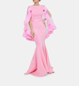 Neoprene Ruffle Cape Mermaid Dress