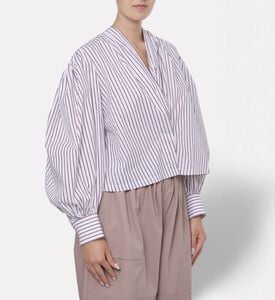 Dawei Stripe-print Puff Sleeve Top, Model View