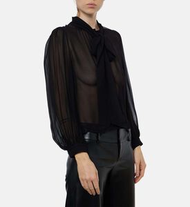 Alice and Olivia Tie Closure Long-sleeve Blouse, Model View