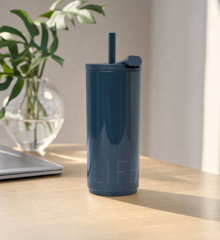 Design Letters Lettering Straw Travel Cup, Blue, Model View